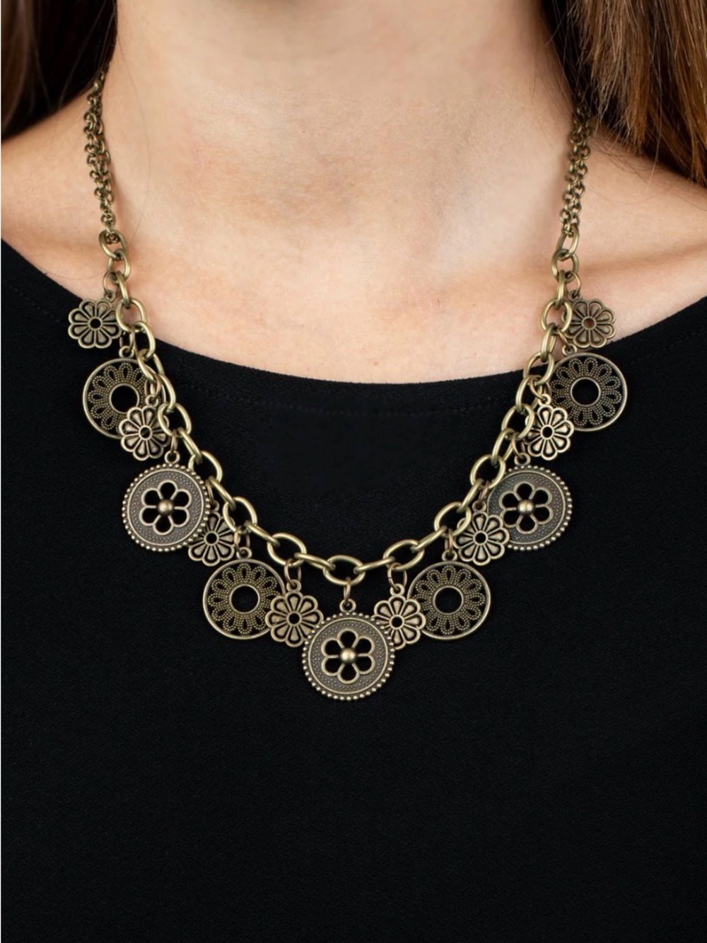 Brass Floral Medallion Necklace - Women Jewelry